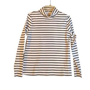 Croft & Barrow Black And White Striped Cotton Long Sleeve Turtleneck Top Sz S